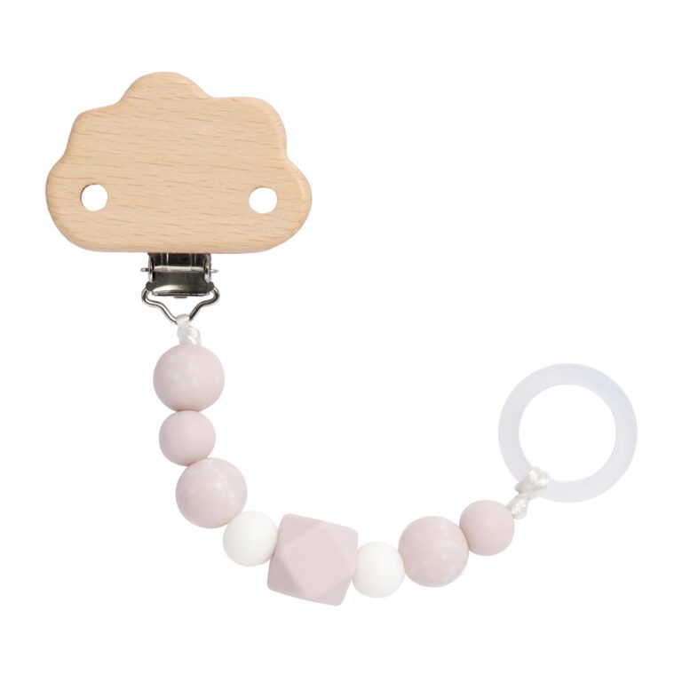 Soother Holder Wood/Silicone Little Universe cloud powder pink