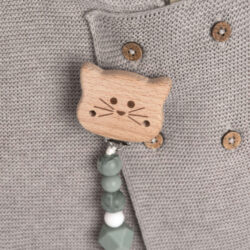 Soother Holder Wood/Silicone Little Chums cat  (7332.002)